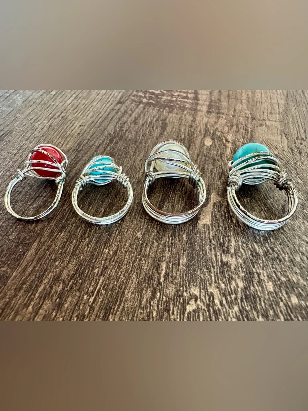 Four Wire-Wrapped Stone Rings